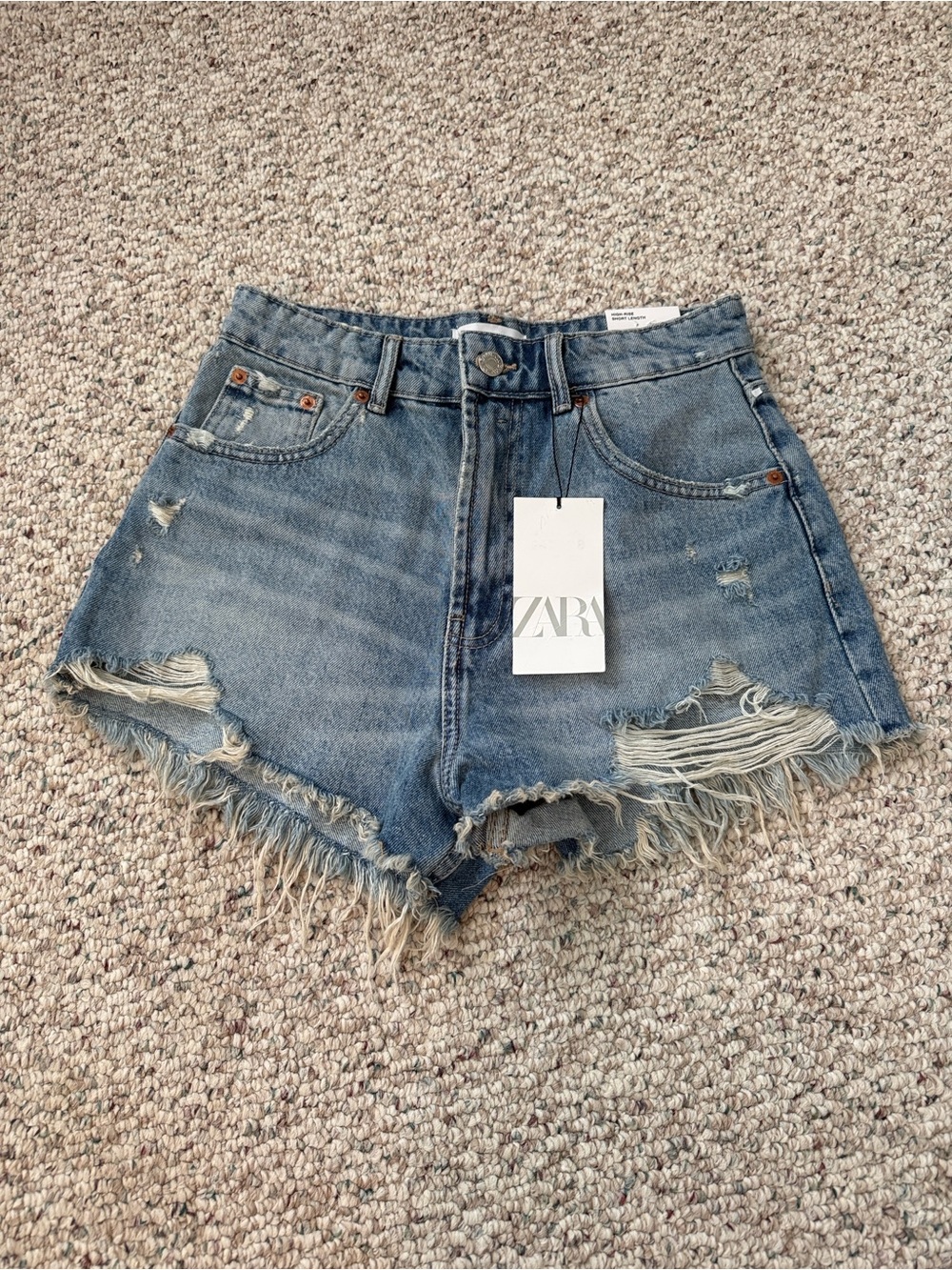 Zara Light Blue Distressed Denim Cutoff Shorts